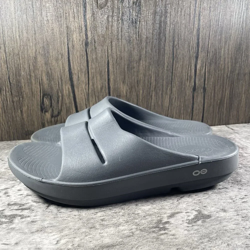 OOFOS OOahh Sport Flex Slides Recovery Sandals Gray Mens Sz 10